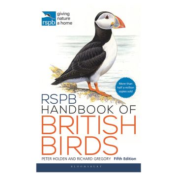 Front cover of the RSPB Handbook of British Birds showing an illustration of a puffin.