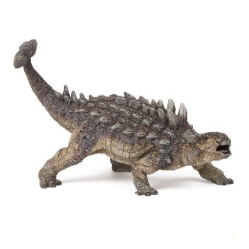 The Ankylosaurus model appears to 'roar' and its spikey armoured back plates and club tail are very clear against the white background.