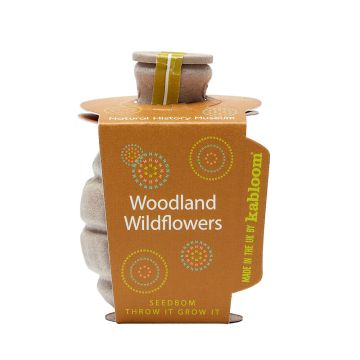 Woodland Wildflowers Seedbom in its brown packaging and the words 'Throw it, grow it'.
