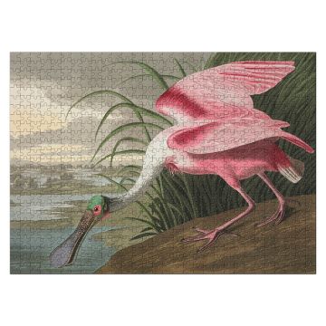 Roseate Spoonbill Audubon Jigsaw Puzzle shown completed.