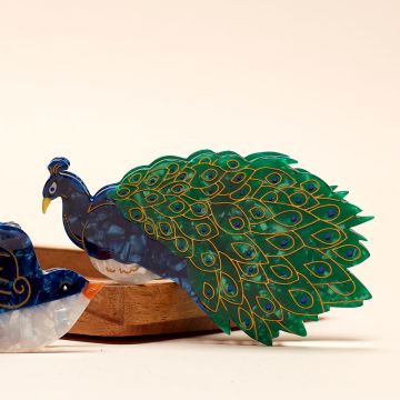 Peacock Hair Claw styled with the head of the Swallow Claw Hair Claw showing.