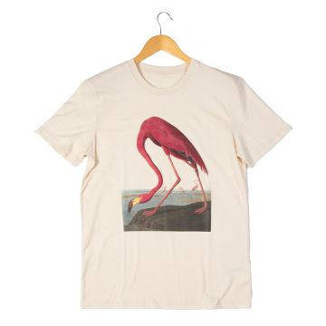 The cream American Flamingo Audubon T-shirt with the pink flamingo print on the chest.